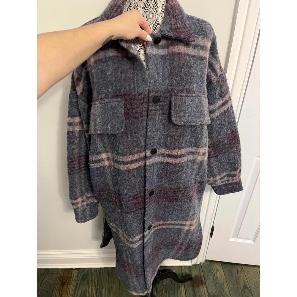 Zara wool blend plaid shacket coat M - Picture 3 of 8